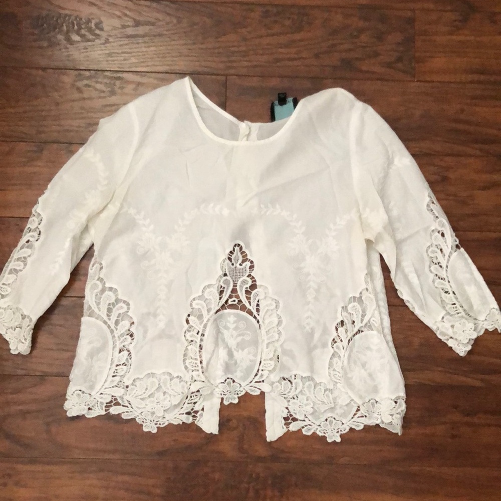 Cynthia Rowley Embroidered White Cotton Top